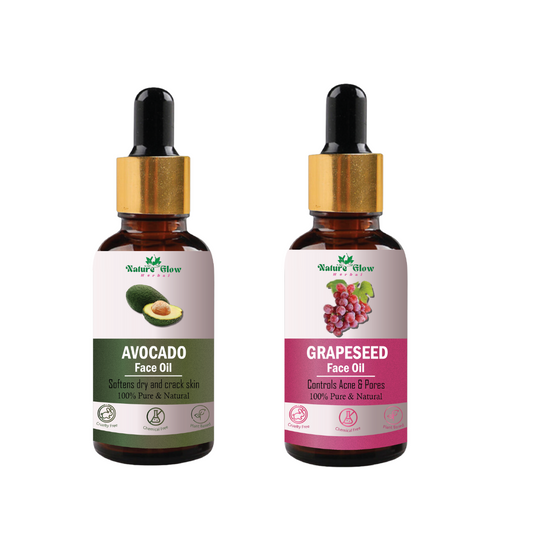 Nature Glow Herbal Avocado+ Grapeseed Facial Oil | Moisturizes Skin, Repairs | Pack of 2  (30 ml)