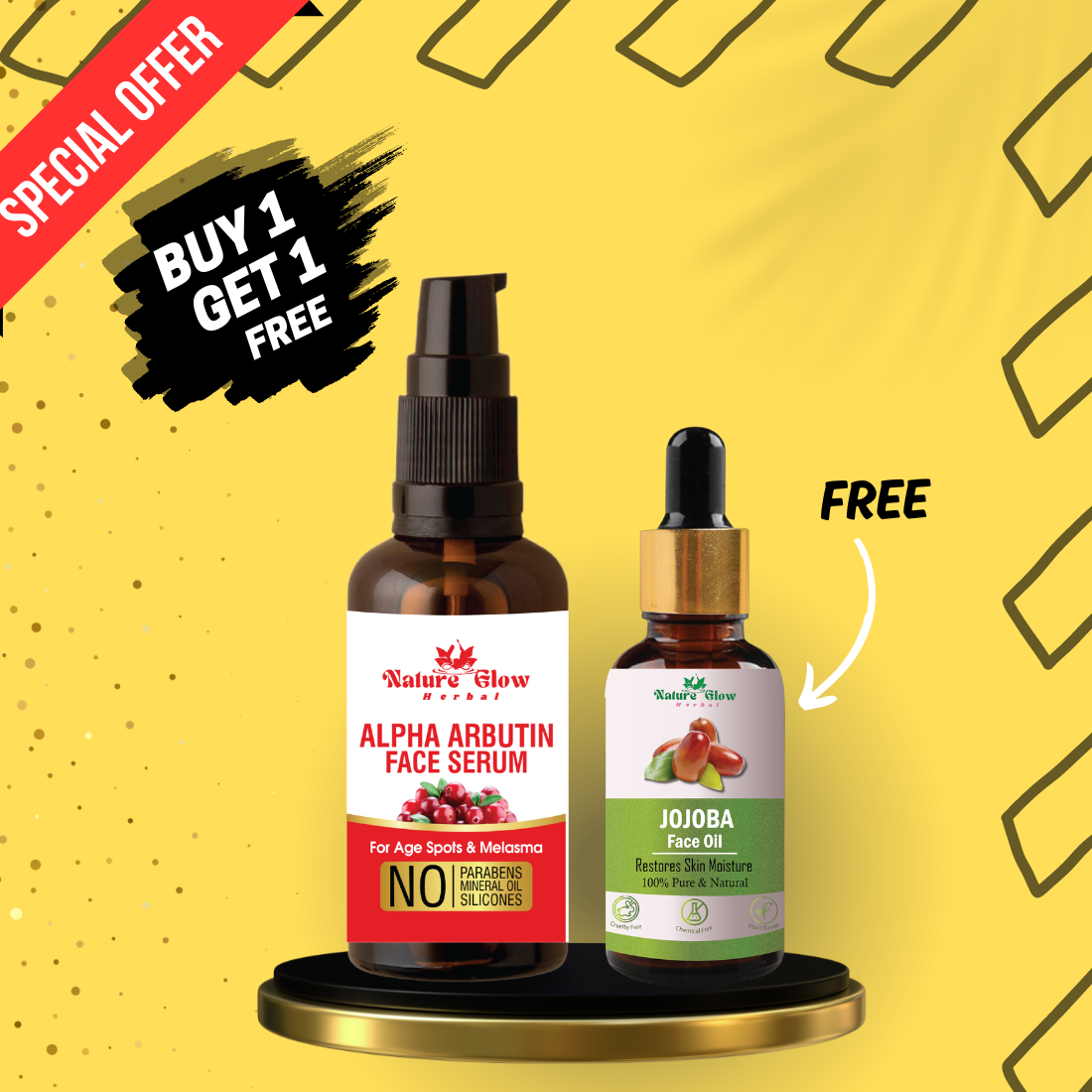 Nature Glow Herbal BUY 30ml ALPHA ARBUTIN FACE SERUM & GET Free 15ml JOJOBA FACIAL OIL & Save 💸₹270