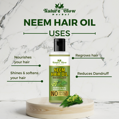 Nature Glow Herbal Neem Carrier Oil +BHRINGRAJ HAIR OIL antioxidant that is pure and organic cold-pressed oil Pack Of 2 -(200ml)