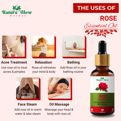 Nature Glow Herbal Rose +Orange+Peppermint Essential Oil | Pure & Natural | Pack of 3.  (45 ml)