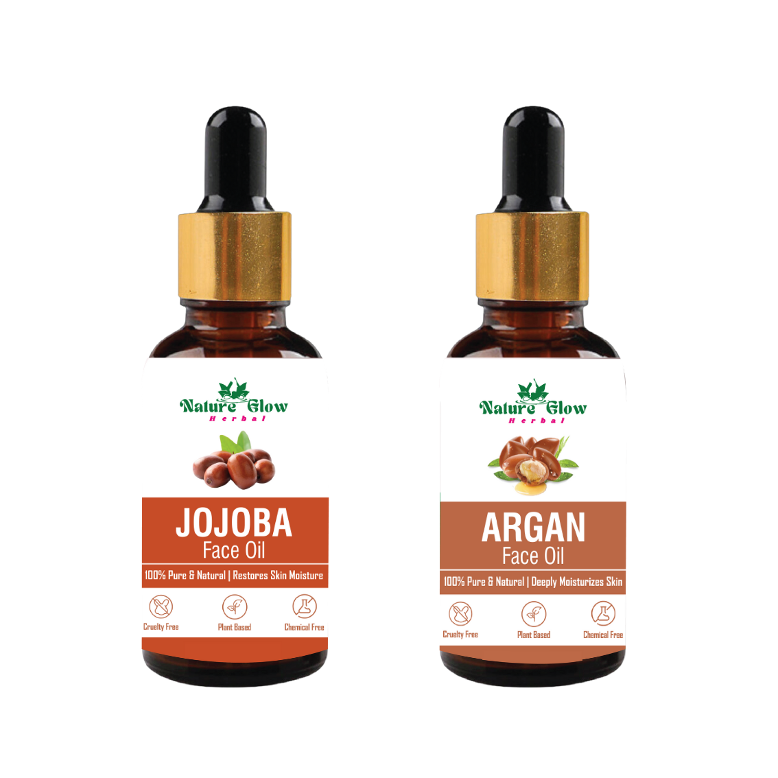 Nature Glow Herbal Jojoba +Argan Facial Oil for Skin & Hair |Virgin & Unrefined | Pack of 2  (30 ml)