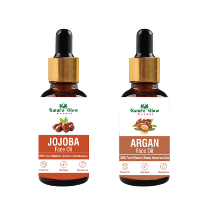 Nature Glow Herbal Jojoba +Argan Facial Oil for Skin & Hair |Virgin & Unrefined | Pack of 2  (30 ml)