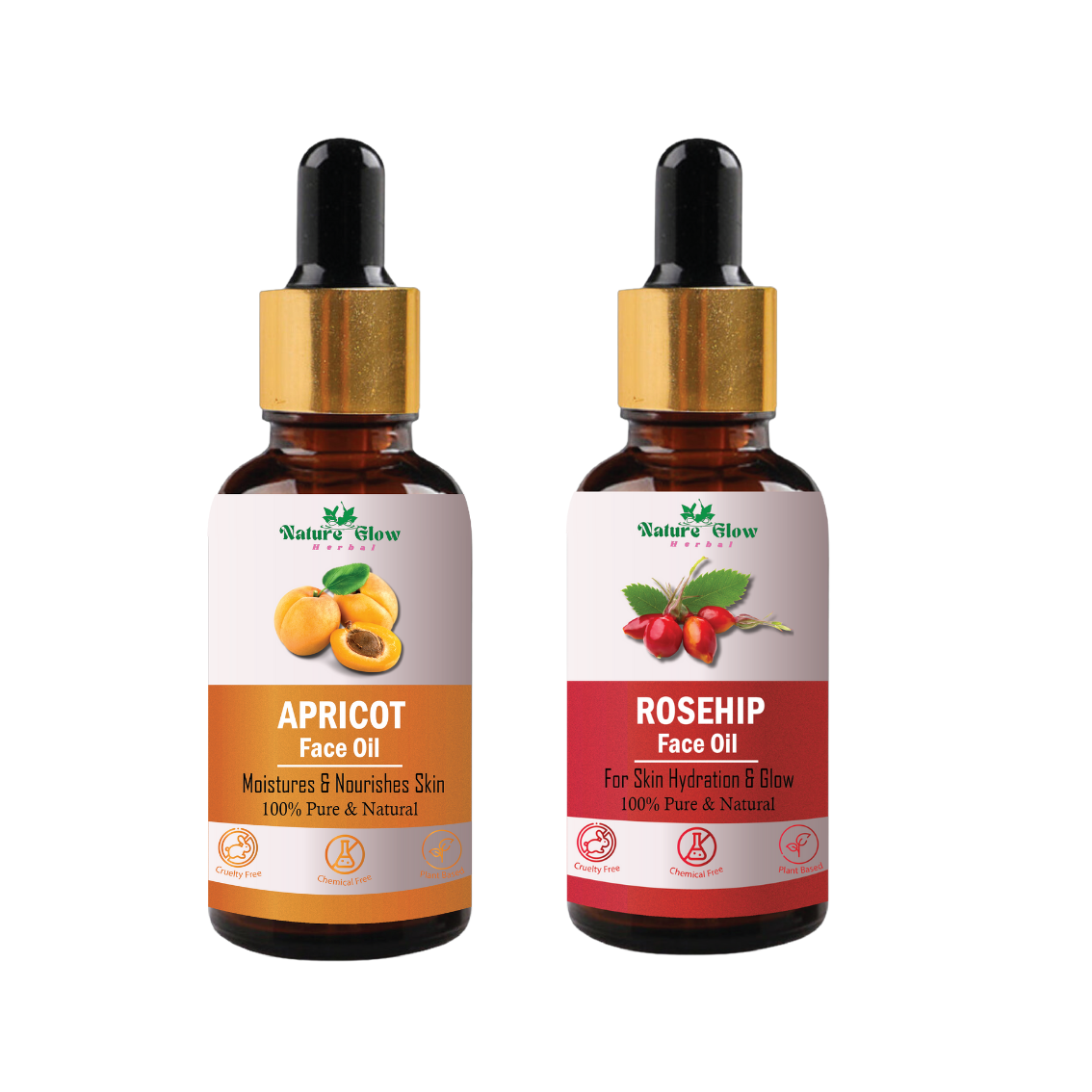 Nature Glow Herbal Apricot+ Rosehip Facial Oil |For Even Skin Tone & Strong Hair |Pack of 2  (30 ml)