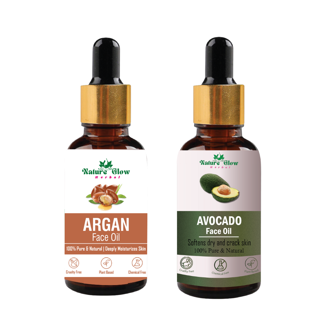 Nature Glow Herbal Argan+ Avocado Facial Oil for Skin Hydration & Hair Growth| Pack of 2  (30 ml)