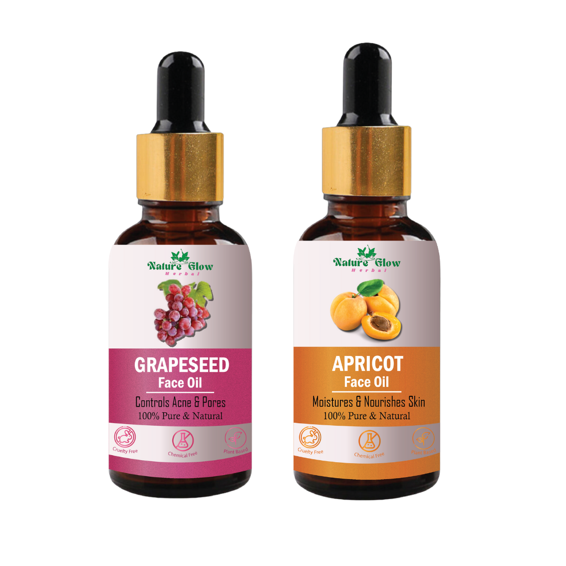 Nature Glow Herbal GrapeSeed +Apricot Facial Oil | Eliminates Wrinkles, Blemishes, Dry| Pack of 2  (30 ml)