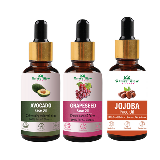 Nature Glow Herbal Avocado +Grapeseed +Jojoba Facial Oil | Moisturizes Skin Repairs |Pack of 3  (45 ml)