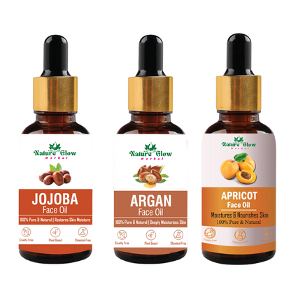 Nature Glow Herbal Jojoba +Argan +Apricot Facial Oil for Skin & Hair |Virgin & Unrefined| Pack Of 3  (45 ml)