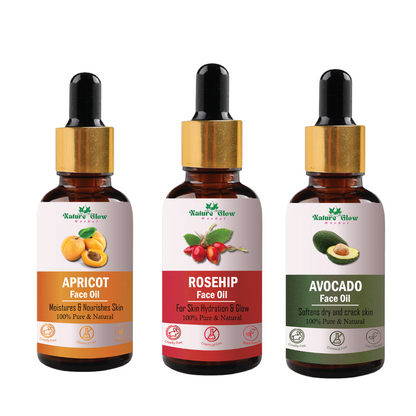 Nature Glow Herbal Apricot +Rosehip+ Avocado Oil for Even Skin Tone & Strong Hair Pack of 3  (45 ml)