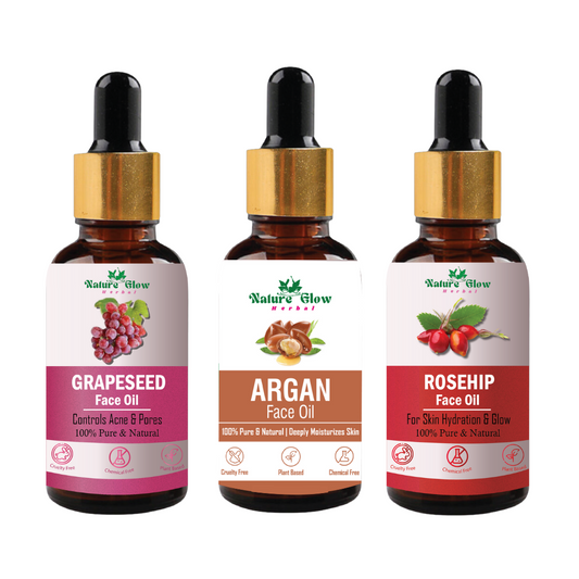 Nature Glow Herbal GrapeSeed +Argan +Rosehip Facial Oil | Eliminates Wrinkles| Pack of 3  (45 ml)