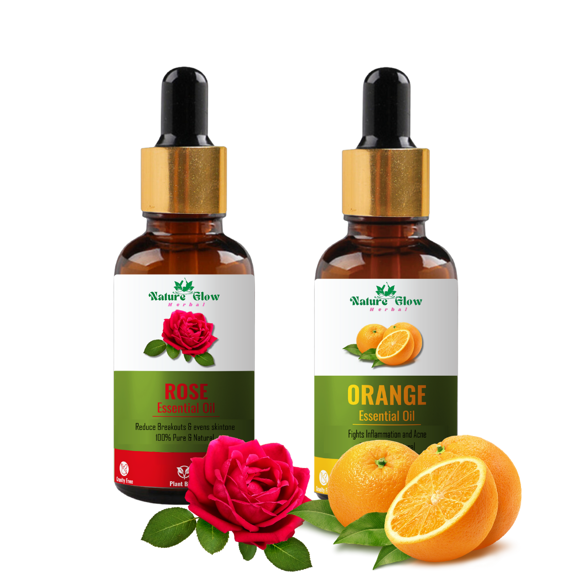 Nature Glow Herbal Rose +Orange Essential Oil | Pure and Natural | Pack of 2  (30 ml)