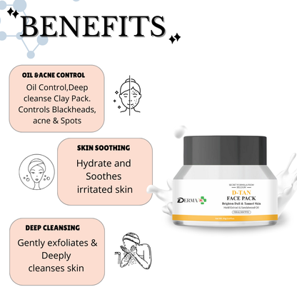 DERMA KR  Morning to night SPF 50 PA+++ Sunscreen with Vitamin B3 C & Niacinamide & Ubtan D-Tan Face Pack |For Men & Women|Pack Of 2