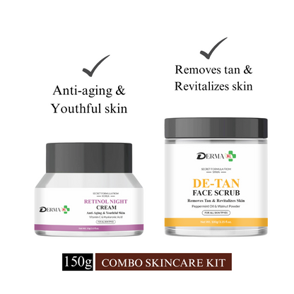 DERMA KR Retinol Night cream with vitamin C & hyaluronic acid Face Cream &  D-TAN Face Scrub| Anti aging cream for oily & dry skin|-Pack Of 2