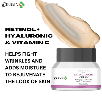 DERMA KR Retinol Night cream with vitamin C & hyaluronic acid Face Cream &  D-TAN Face Scrub| Anti aging cream for oily & dry skin|-Pack Of 2