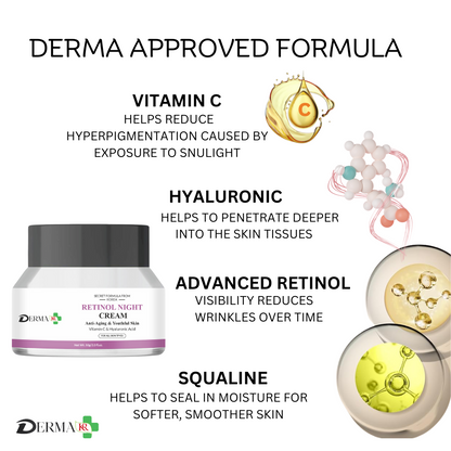 DERMA KR Retinol Night cream with vitamin C & hyaluronic acid Face Cream &  D-TAN Face Scrub| Anti aging cream for oily & dry skin|-Pack Of 2