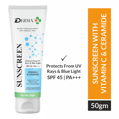 DREMA KR Ceramide & Vitamin C Sunscreen Cream | Radiant Shield SPF 45,PA++++ |UVA UVB Sun Protection -50gm