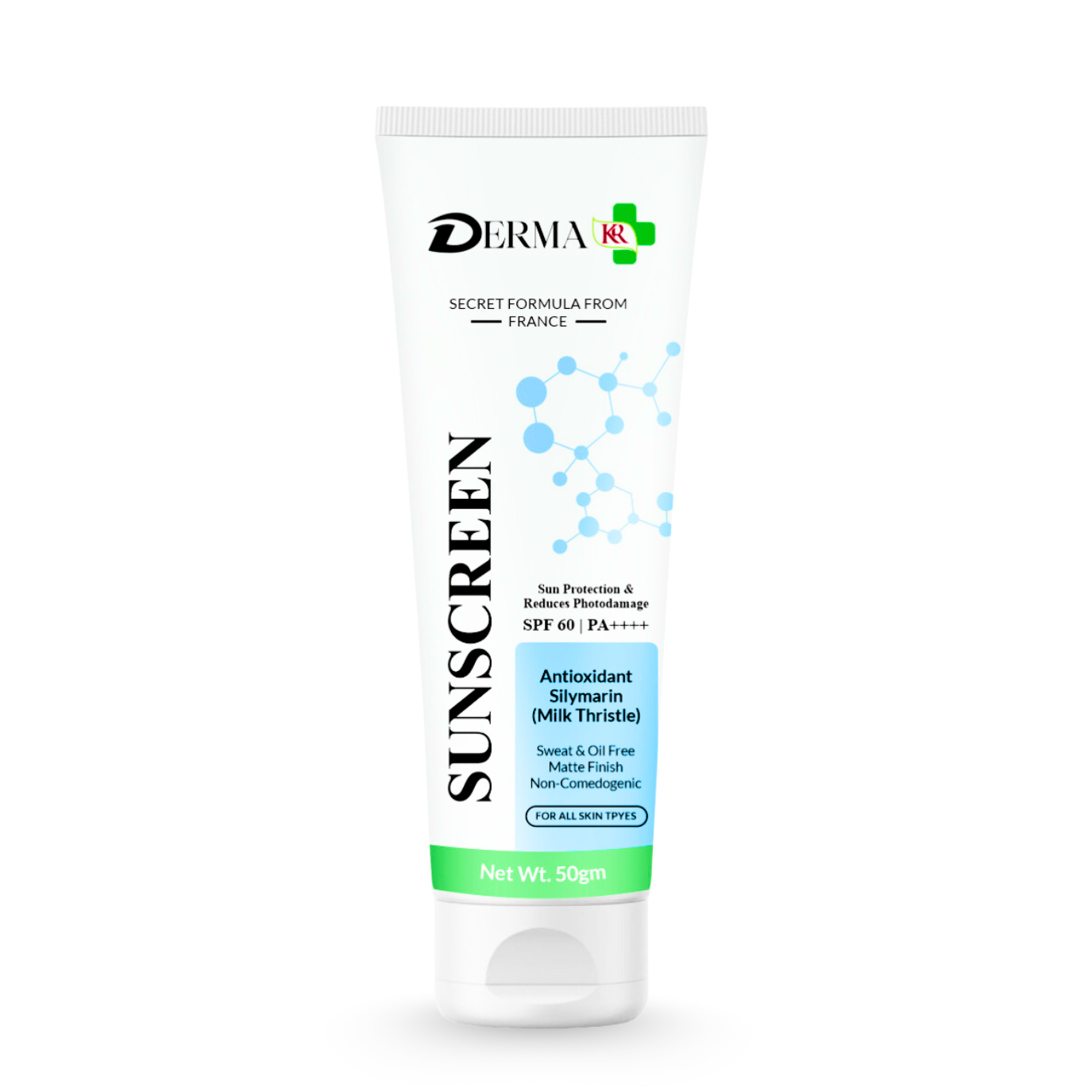 DERMA KR Sunscreen With Antioxidant Silymarin Cream | Sily Guard Radiant Shield SPF 60, PA++++  Antioxidant Sunscreen Cream"  -50gm