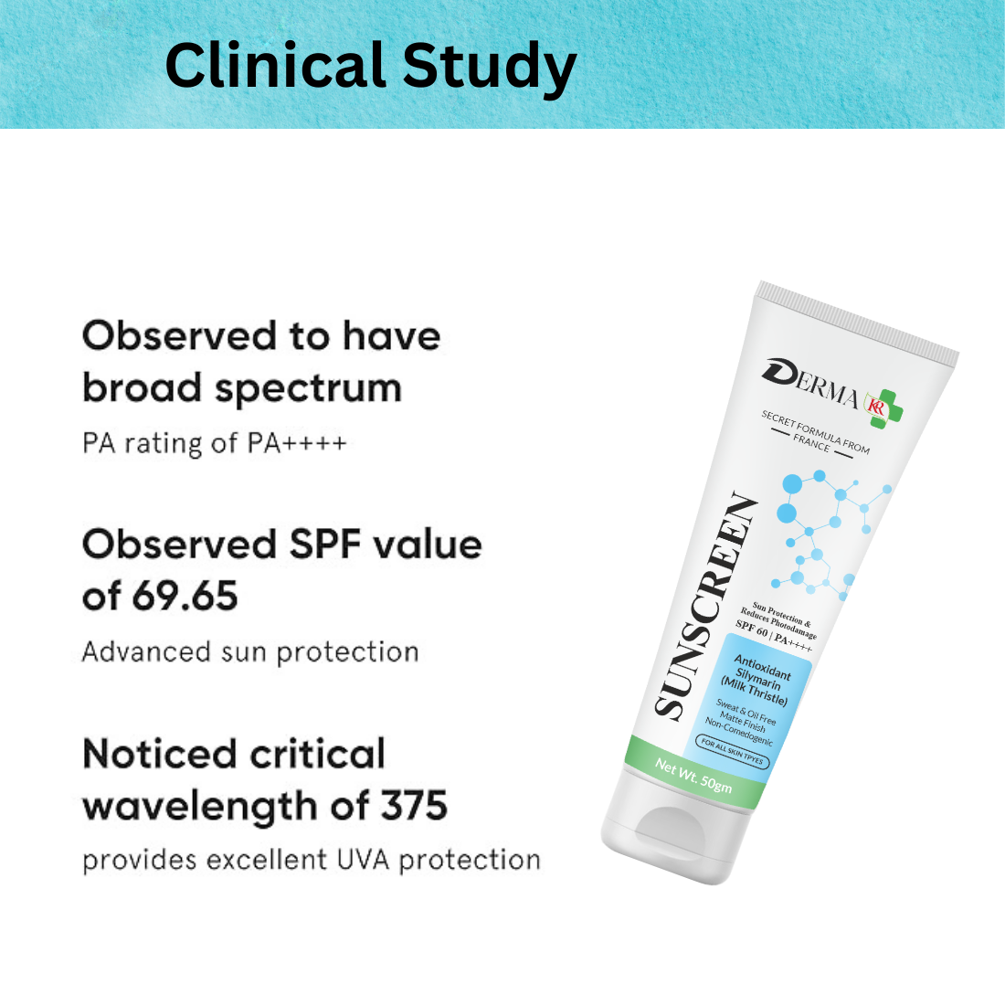 DERMA KR Sunscreen With Antioxidant Silymarin Cream | Sily Guard Radiant Shield SPF 60, PA++++  Antioxidant Sunscreen Cream"  -50gm