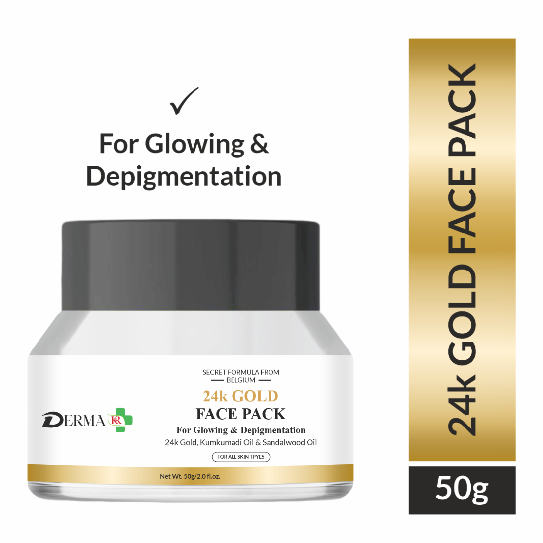 DERMA KR 24k GOLD FACE MASK For Glowing & Depigmentation | For Men & Women | - 50gm