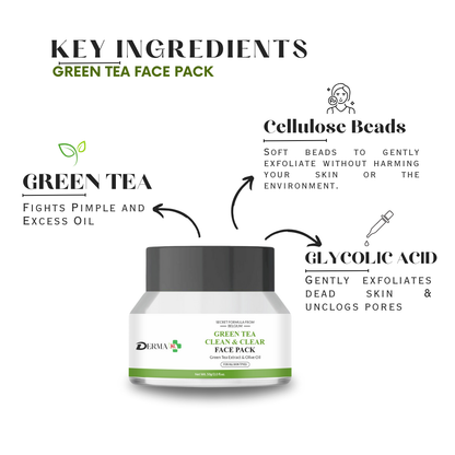 DERMA KR Green tea Clean & clear Face mask |Unclogs Pores & Removes Dead Skin|- 50g