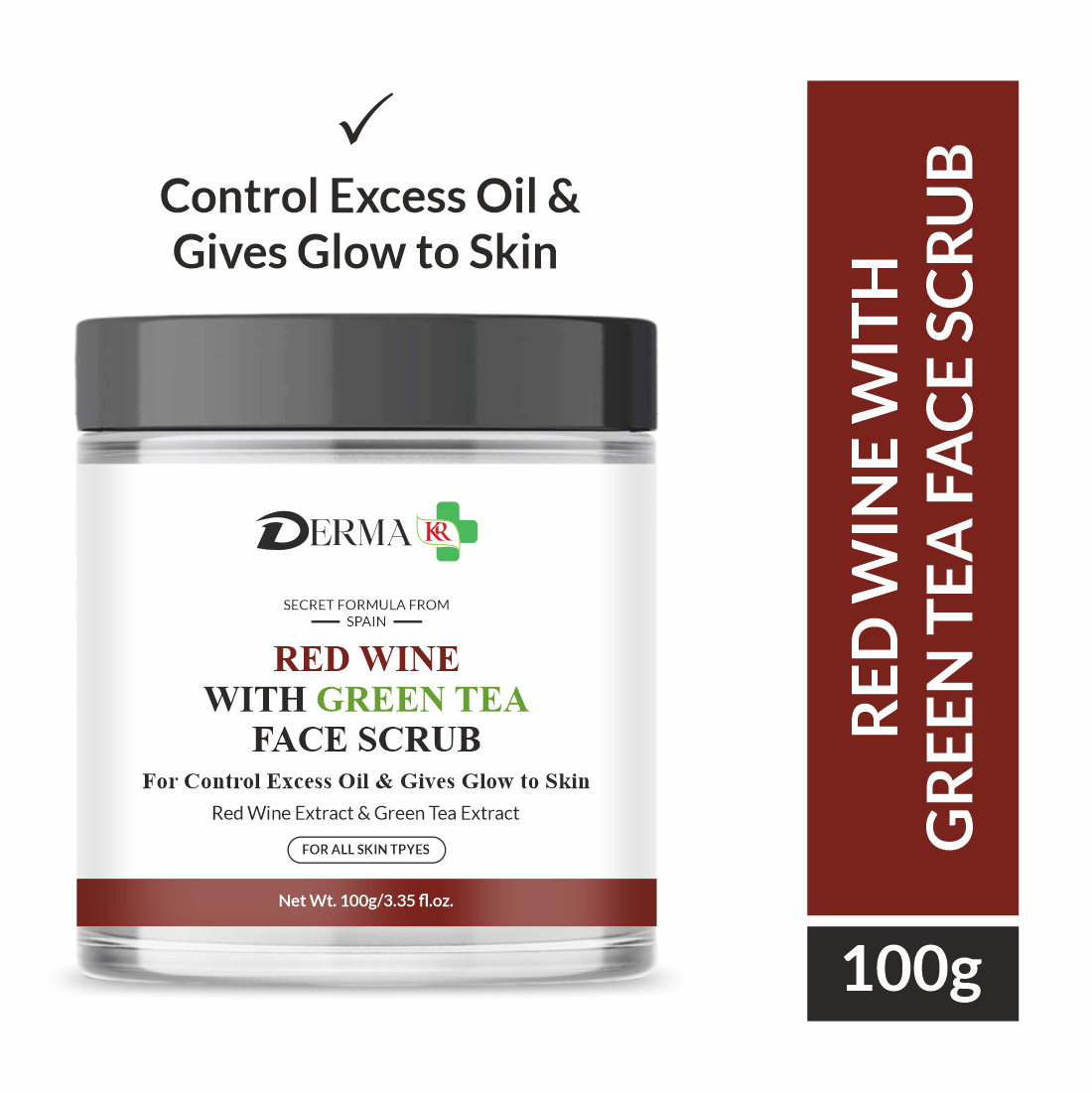 DERMA KR Red vine with green tea face scrub |Tightening & Improving Skin Texture| For All Skin Types | 50gm