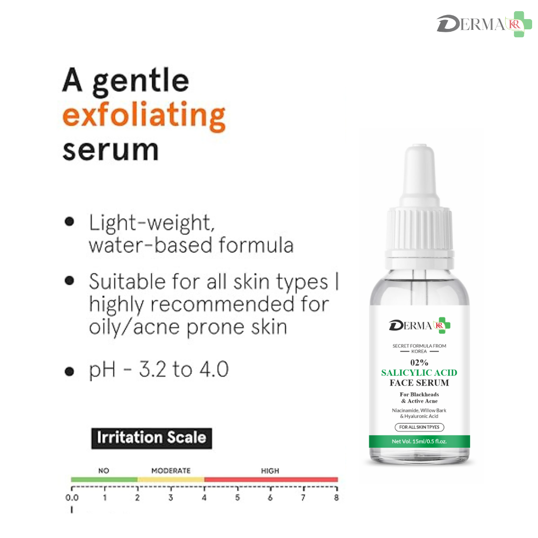 DERMA KR 2% Scilicylic acid face Serum |  Reduces Excess Oil, Blemishes & Bumpy Texture| Women & Men|