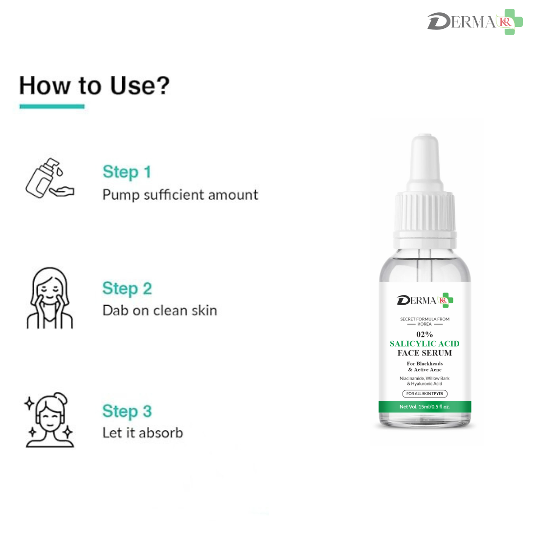 DERMA KR 2% Scilicylic acid face Serum |  Reduces Excess Oil, Blemishes & Bumpy Texture| Women & Men|