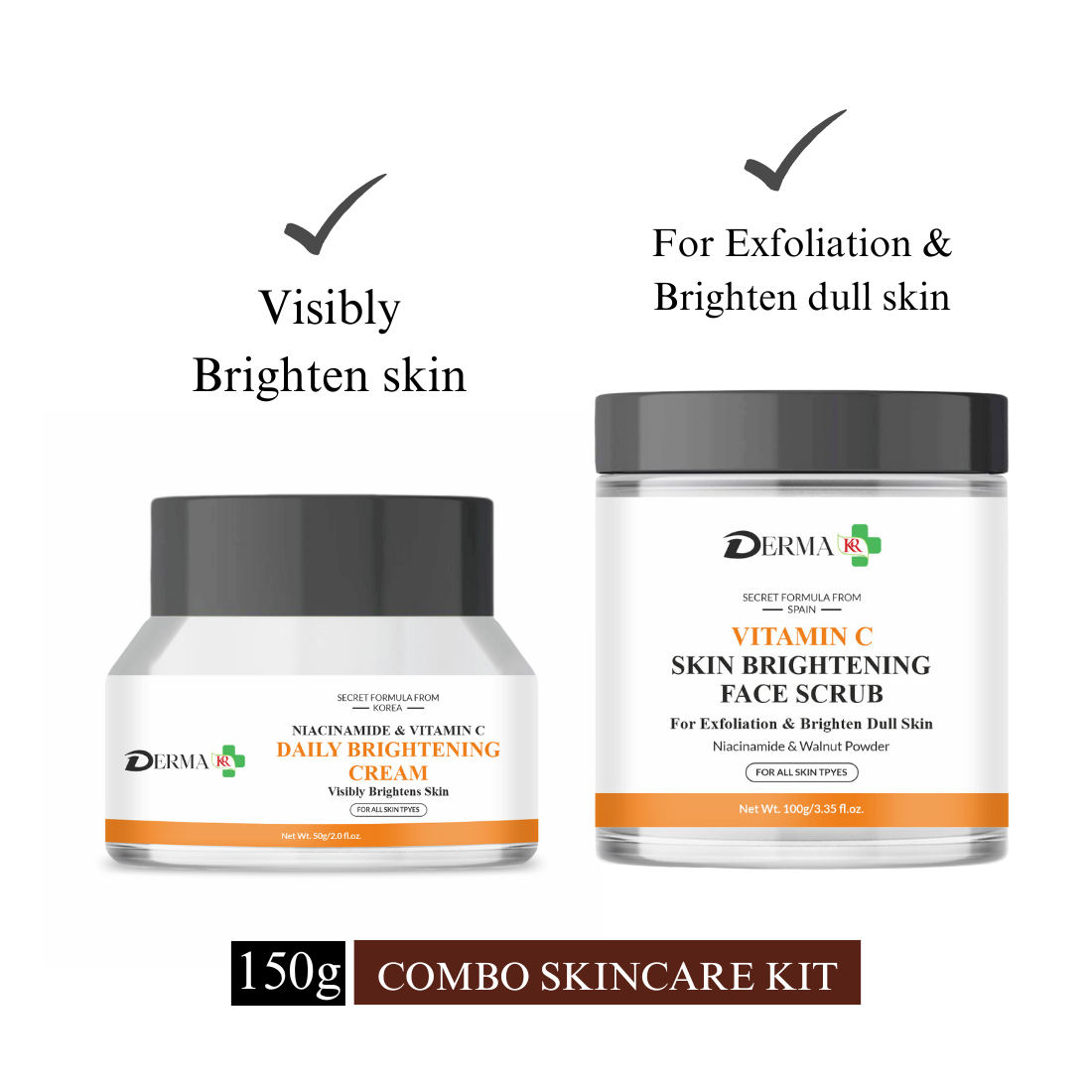 DERMA KR Niacinamide & vitamin C daily brightening face cream & Vitamin C Skin Brightening FACE SCURB|Glowing Skin -For Women and Men -Pack Of 2