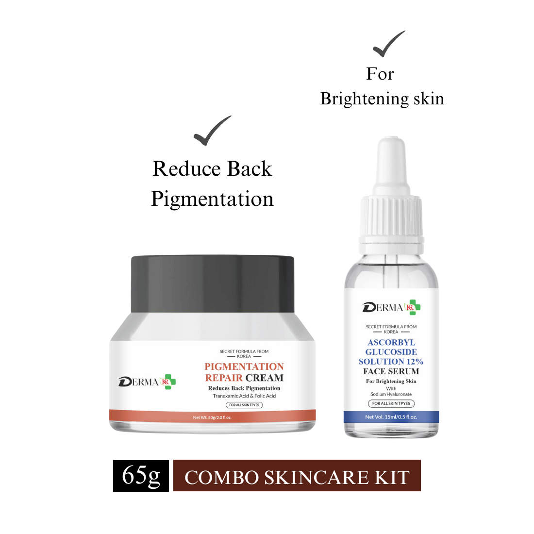 DERMA KR Pigmentation repair Face cream & Ascorbyl glucoside solution 12% Face Serum| For Daily Use | For Men And Women -Pack Of 2