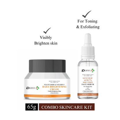 DERMA KR Niacinamide & vitamin C daily brightning  cream & Glycolic acid 7% solution for skin tonning | Pack of 2