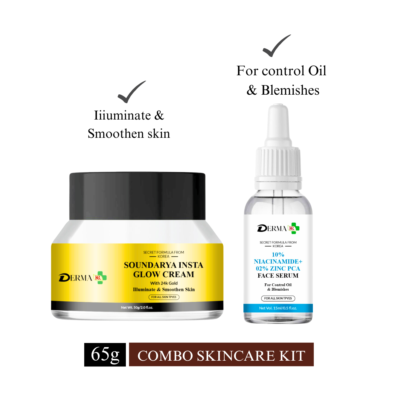 DERMA KR Soundarya Glow Face Cream with 24K Gold & Niacinamide 10% with zinc 2%  face serum|Locks In Moisture Your Skin|For Men & women|-Pack Of 2