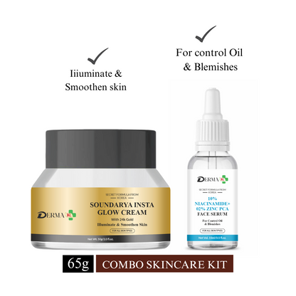 DERMA KR Soundarya Glow Face Cream with 24K Gold & Niacinamide 10% with zinc 2%  face serum|Locks In Moisture Your Skin|For Men & women|-Pack Of 2