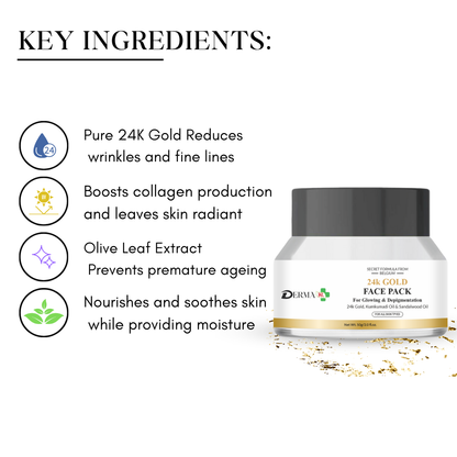 DERMA KR Pigmentation repair Face cream+24k GOLD FACE PACK For Glowing+Glycolic acid 7% solution for skin toning| For Men and Women |Pack Of 3