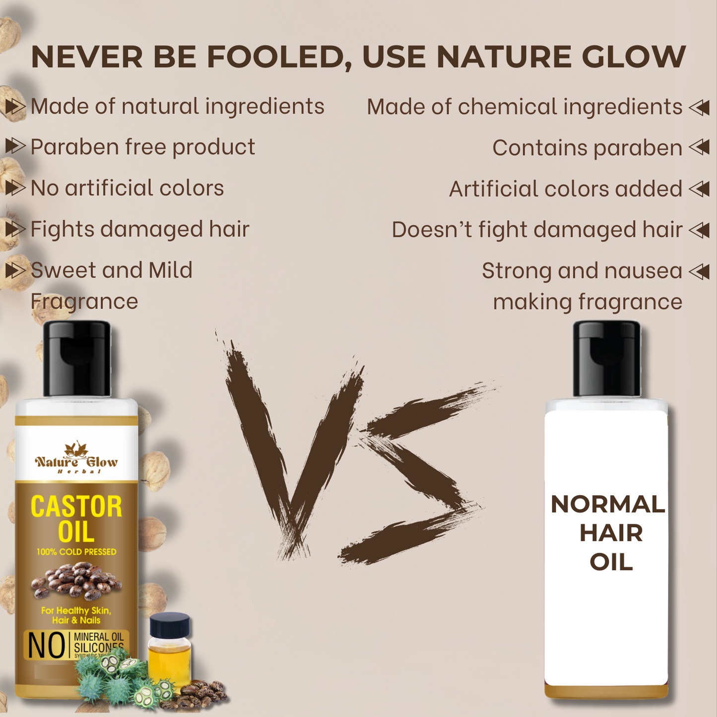 Nature Glow Herbal CASTOR CARRIER OIL | Organic Oil for Hair Growth| Pack of 2 Hair Oil  (400 ml)