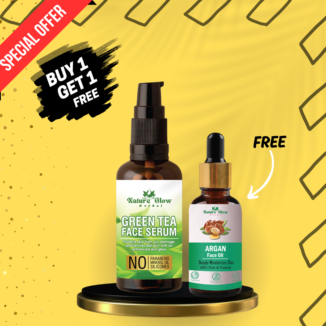 Nature Glow Herbal BUY 30ml Green Tea Face Serum & GET Free 15ml GrapeSeed Facial Oil & Save 💸₹260