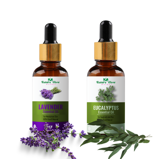 Nature Glow Herbal Lavender +Eucalyptus Essential Oil | Stress Relief | Pack of 2  (30 ml)