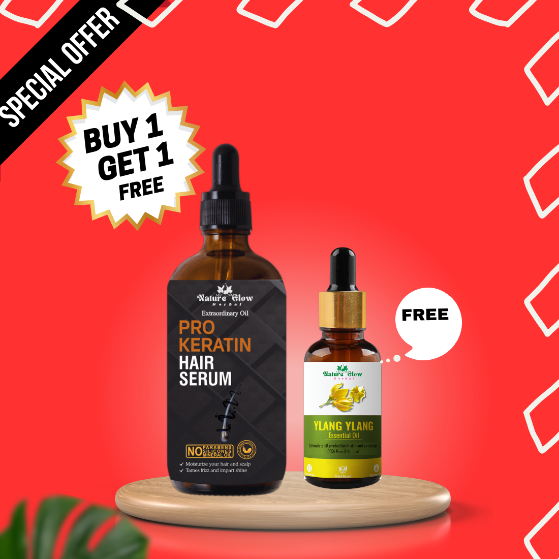 Nature Glow Herbal BUY 60ml Pro Keratin Hair Serum & GET Free 30ml Ylang Ylang Essential Oil & Save 💸₹595