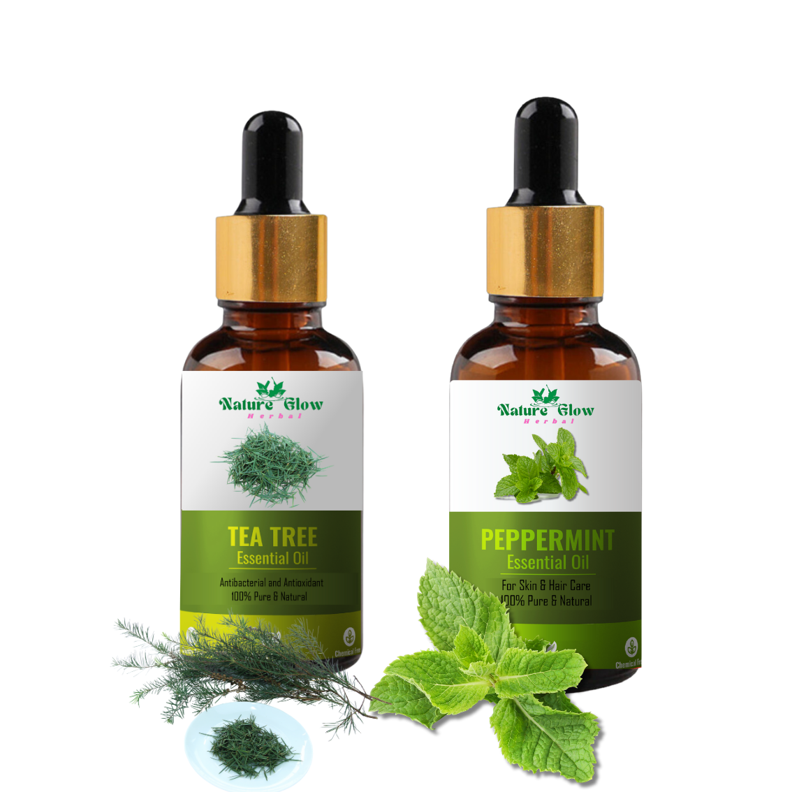 Nature Glow Herbal Tea Tree +Peppermint Essential Oil |Relaxation and Wellness |Pack of 2  (30 ml)