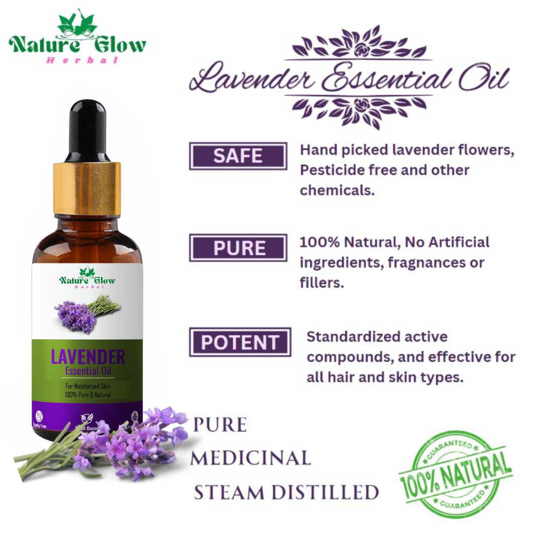 Nature Glow Herbal Lavender +Cedarwood Essential Oil | Stress Relief | Pack of 2  (30 ml)