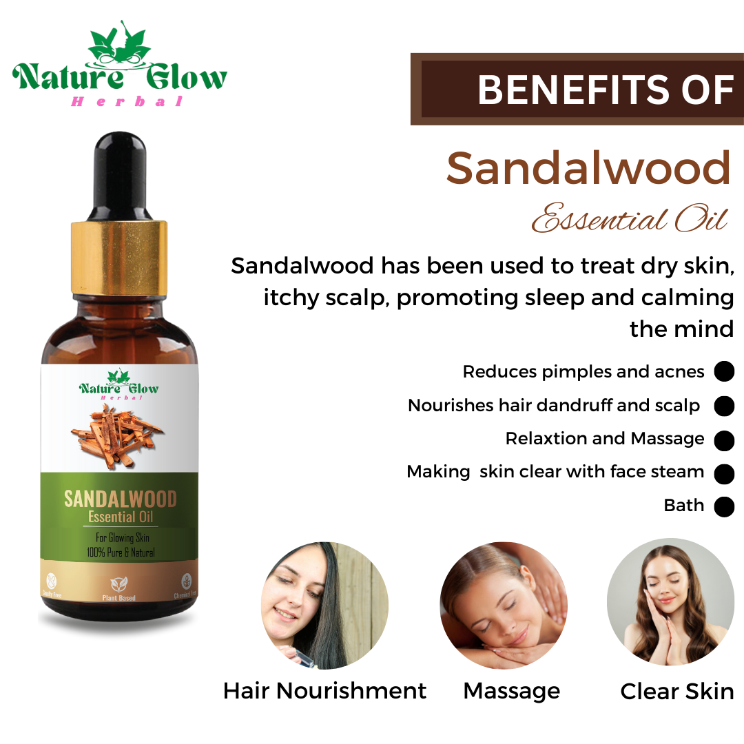 Nature Glow Herbal Sandalwood+Rose+ Lemongrass Essential Oil | Oil for Health and Beauty| Pack of 3  (45 ml)