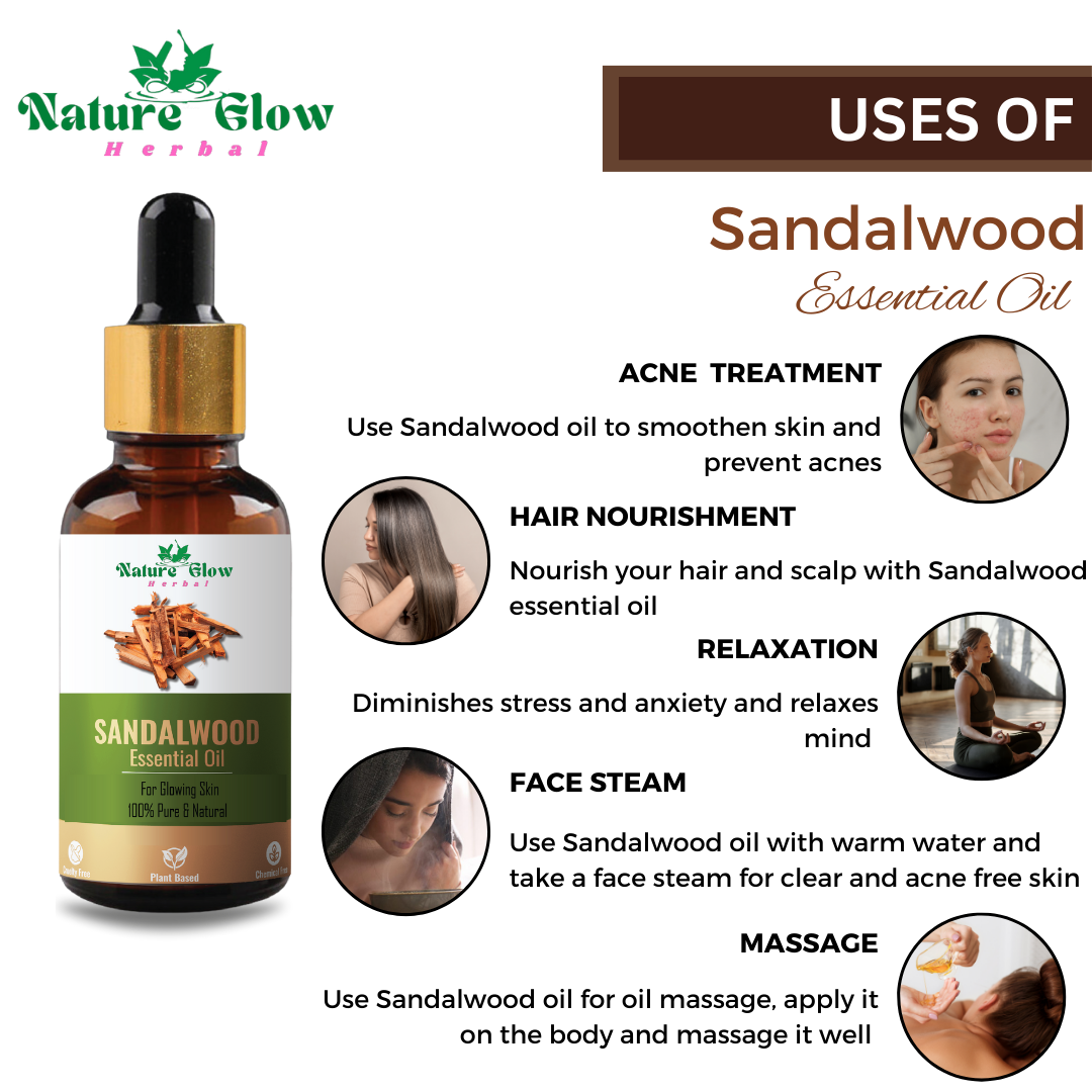 Nature Glow Herbal Sandalwood+Rose+ Lemongrass Essential Oil | Oil for Health and Beauty| Pack of 3  (45 ml)