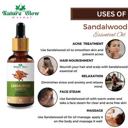 Nature Glow Herbal Sandalwood+Rose+ Lemongrass Essential Oil | Oil for Health and Beauty| Pack of 3  (45 ml)