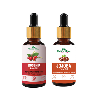 Nature Glow Herbal Rosehip +Jojoba Facial Oil | Hydrates & Moisturize Skin, Men & Women| Pack of 2  (30 ml)