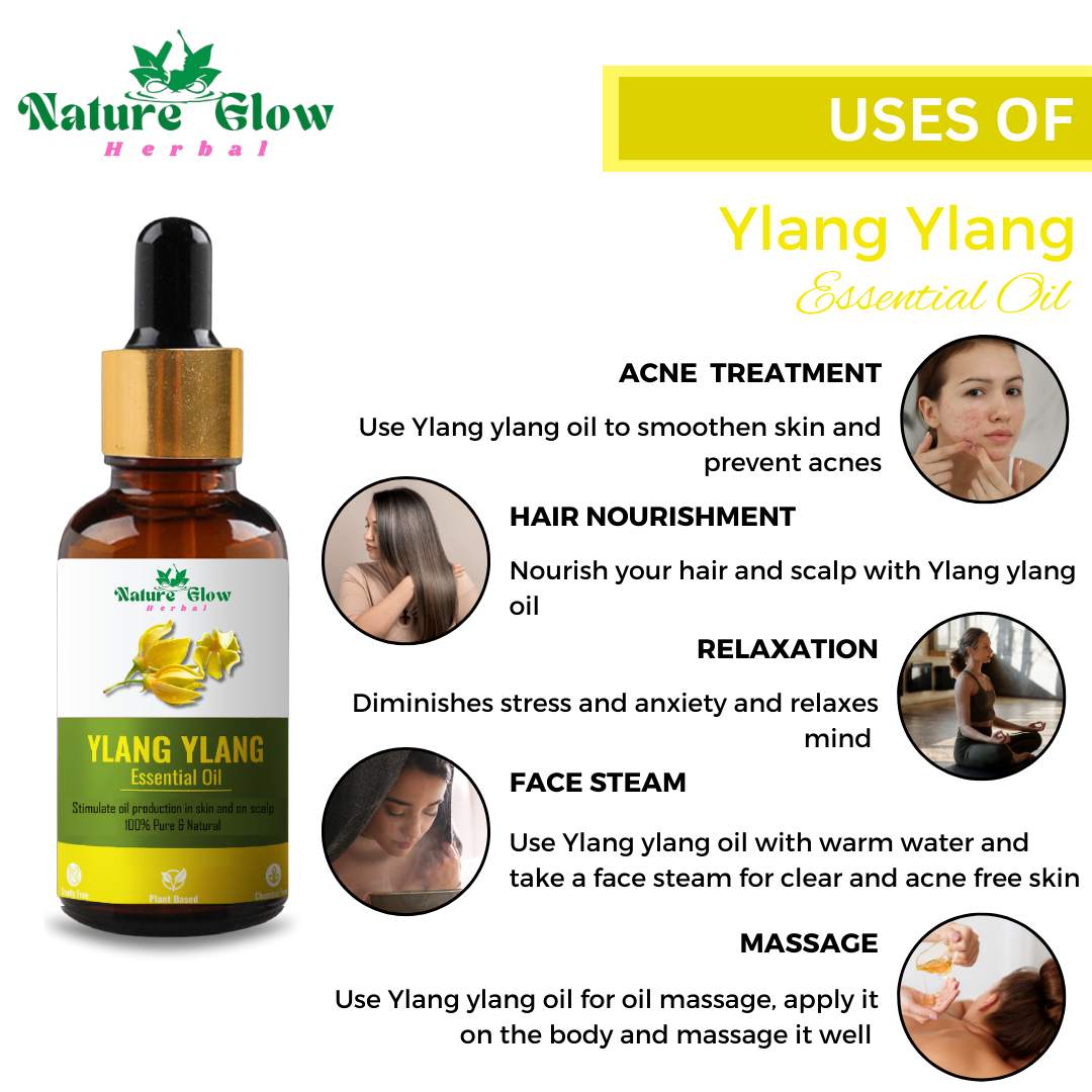 Nature Glow Herbal Ylang Ylang+Lemongrass Essential Oil |Relaxation and Stress Relief| Pack of 2  (30 ml)