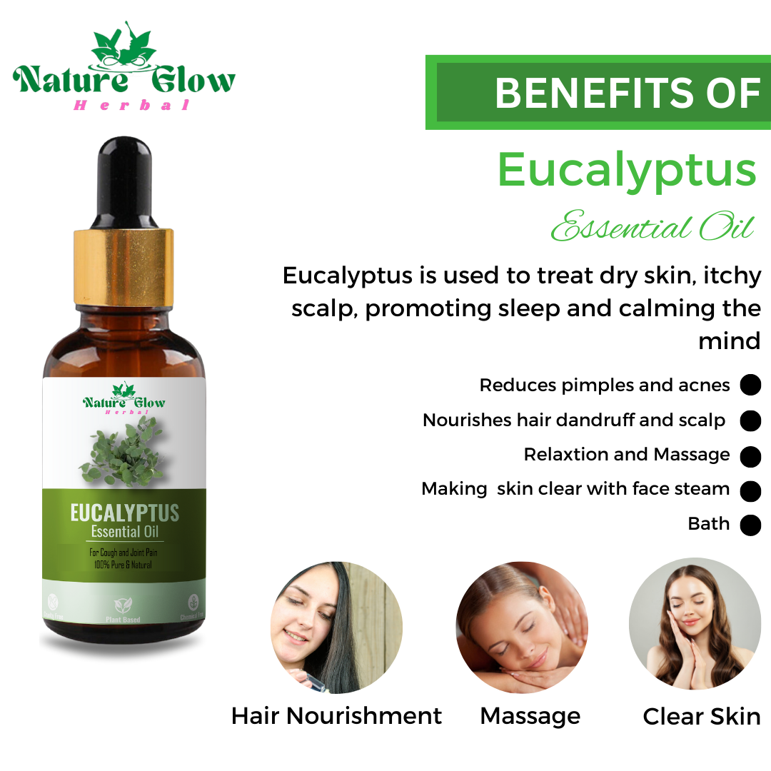 Nature Glow Herbal Tea Tree +Eucalyptus Essential Oil |Relaxation and Wellness |Pack of 2  (30 ml)